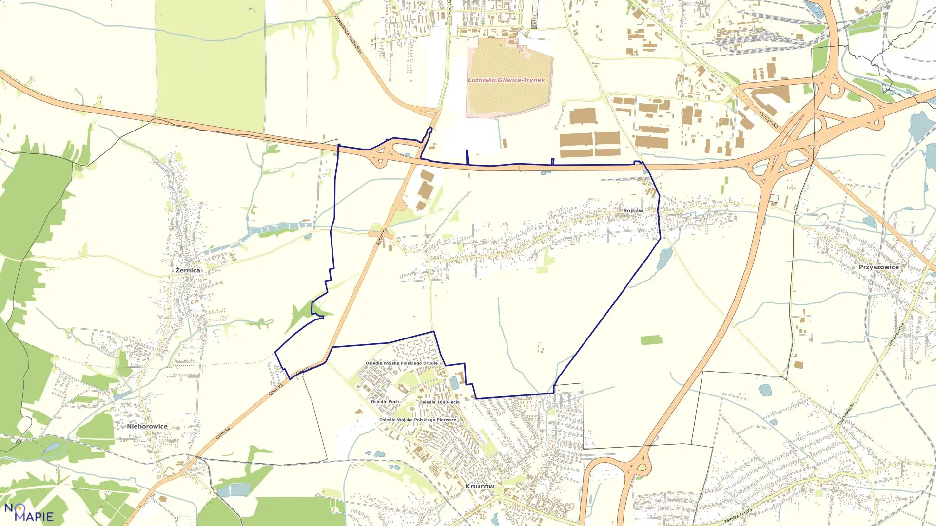 Mapa obrębu Bojków w mieście Gliwice