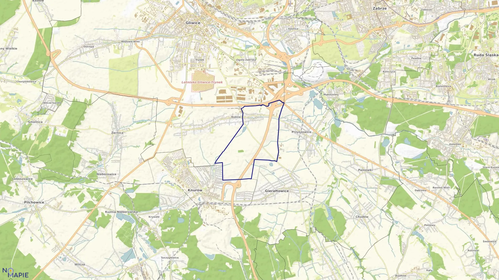 Mapa obrębu Bojków Wschód w mieście Gliwice