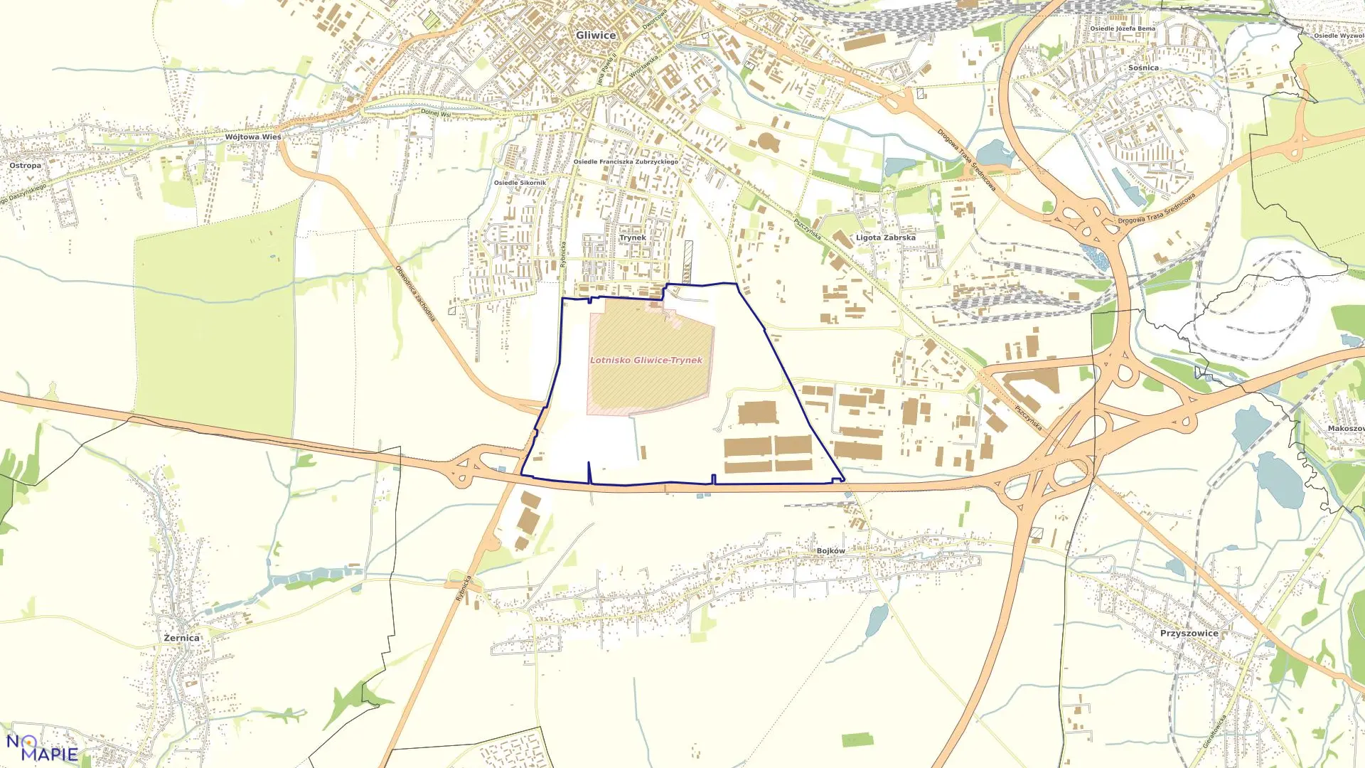 Mapa obrębu Bojkowskie Pola w mieście Gliwice