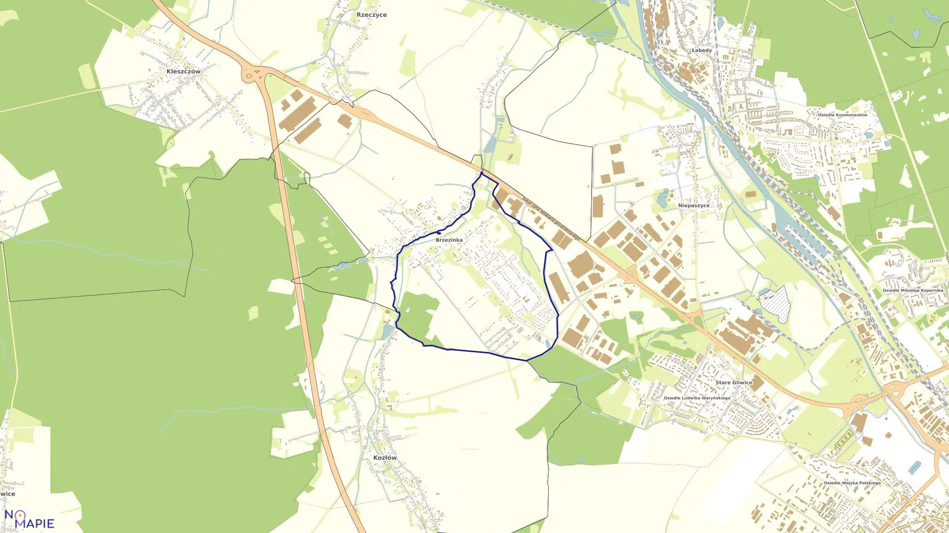 Mapa obrębu Brzezinka w mieście Gliwice