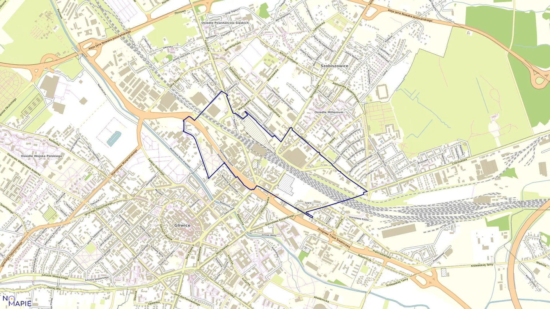 Mapa obrębu Centrum w mieście Gliwice