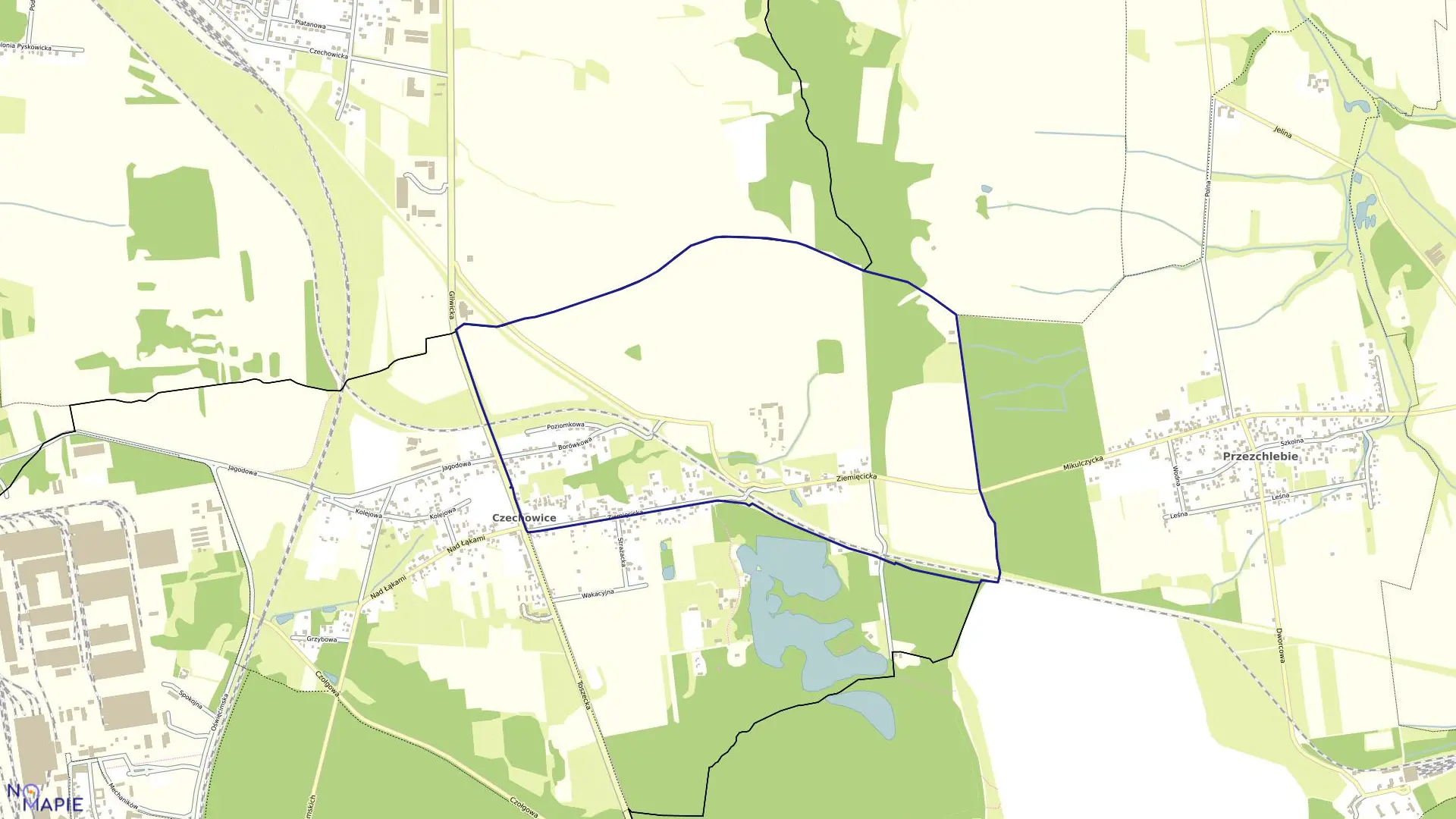 Mapa obrębu Czechowice Północ w mieście Gliwice