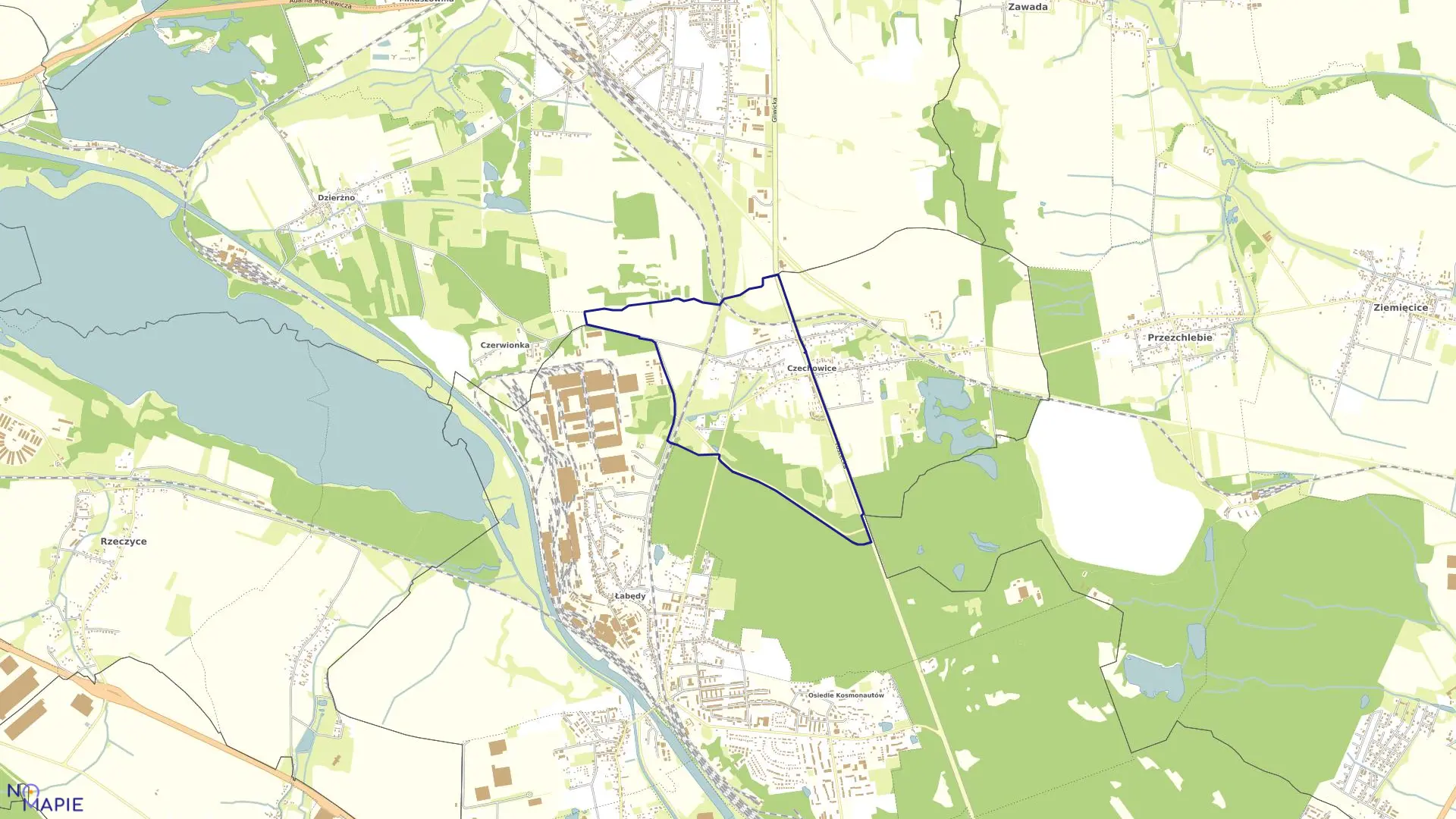 Mapa obrębu Czechowice Zachód w mieście Gliwice
