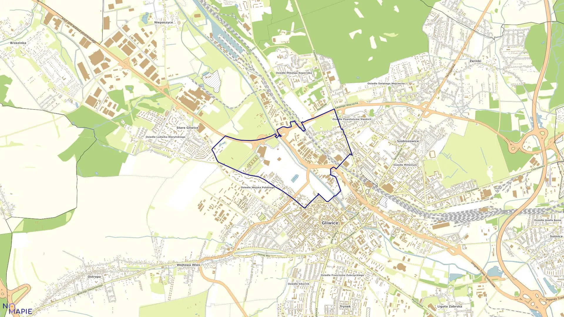 Mapa obrębu Kłodnica w mieście Gliwice