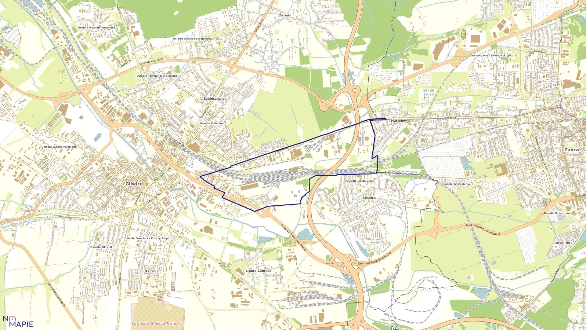 Mapa obrębu Kolej w mieście Gliwice