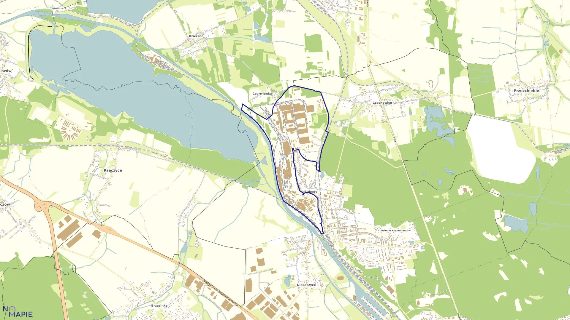 Mapa obrębu Kuźnica w mieście Gliwice