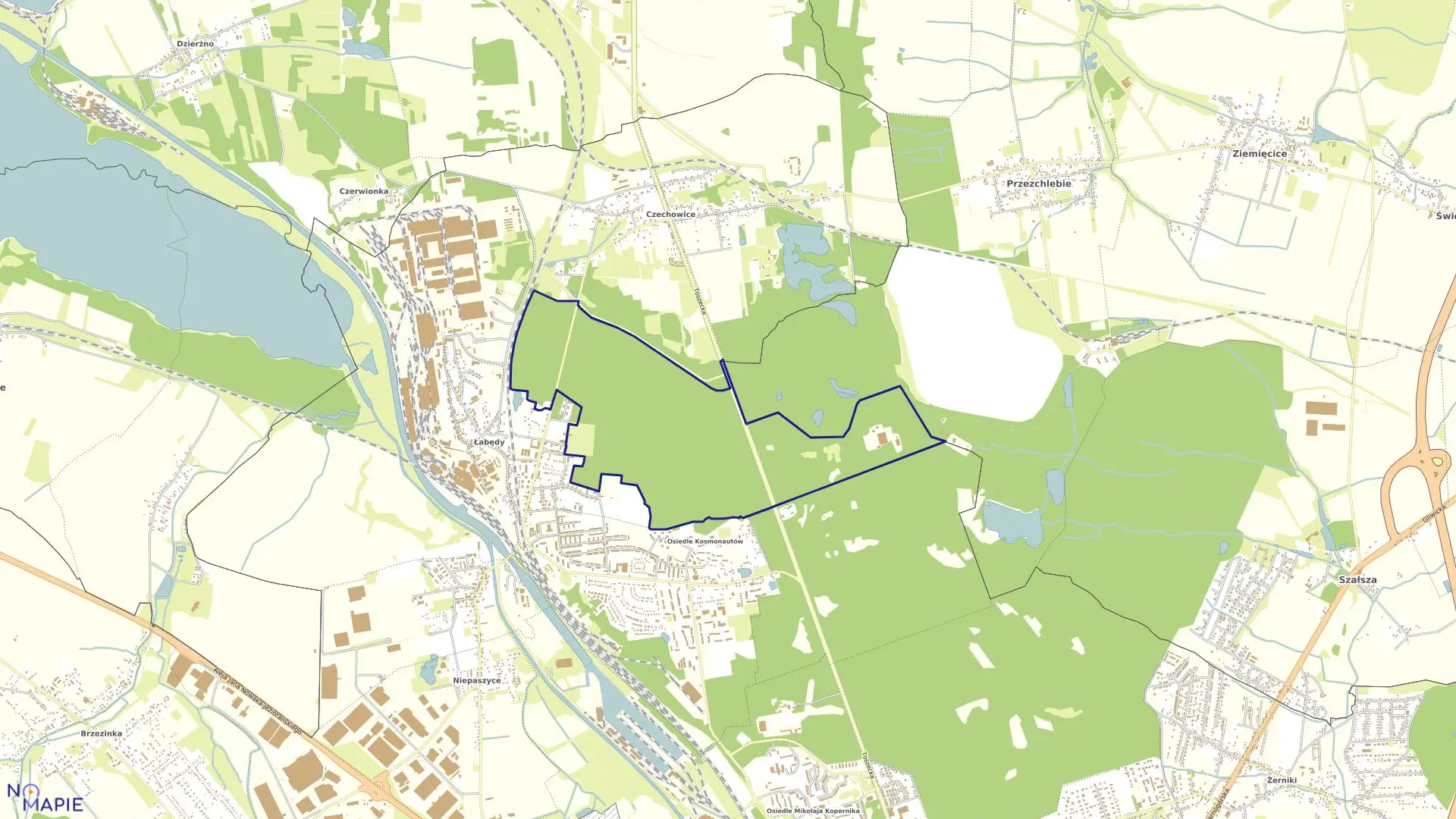 Mapa obrębu Łabędy Las w mieście Gliwice