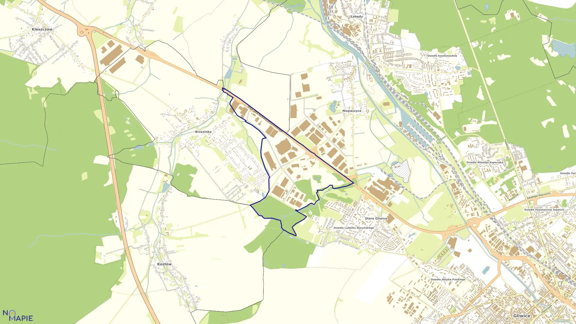 Mapa obrębu Niepaszyce Południe w mieście Gliwice