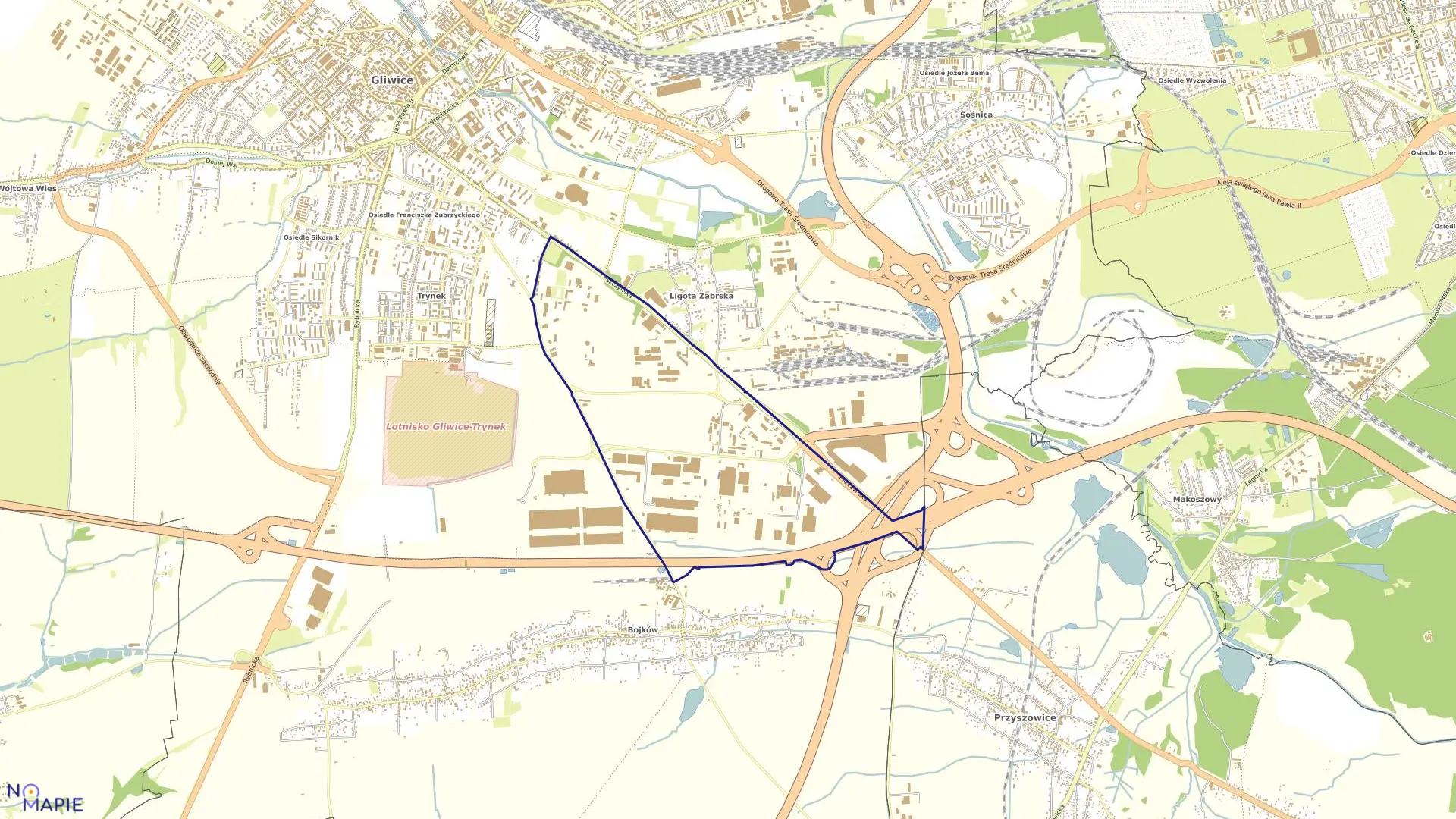 Mapa obrębu Nowe Gliwice w mieście Gliwice