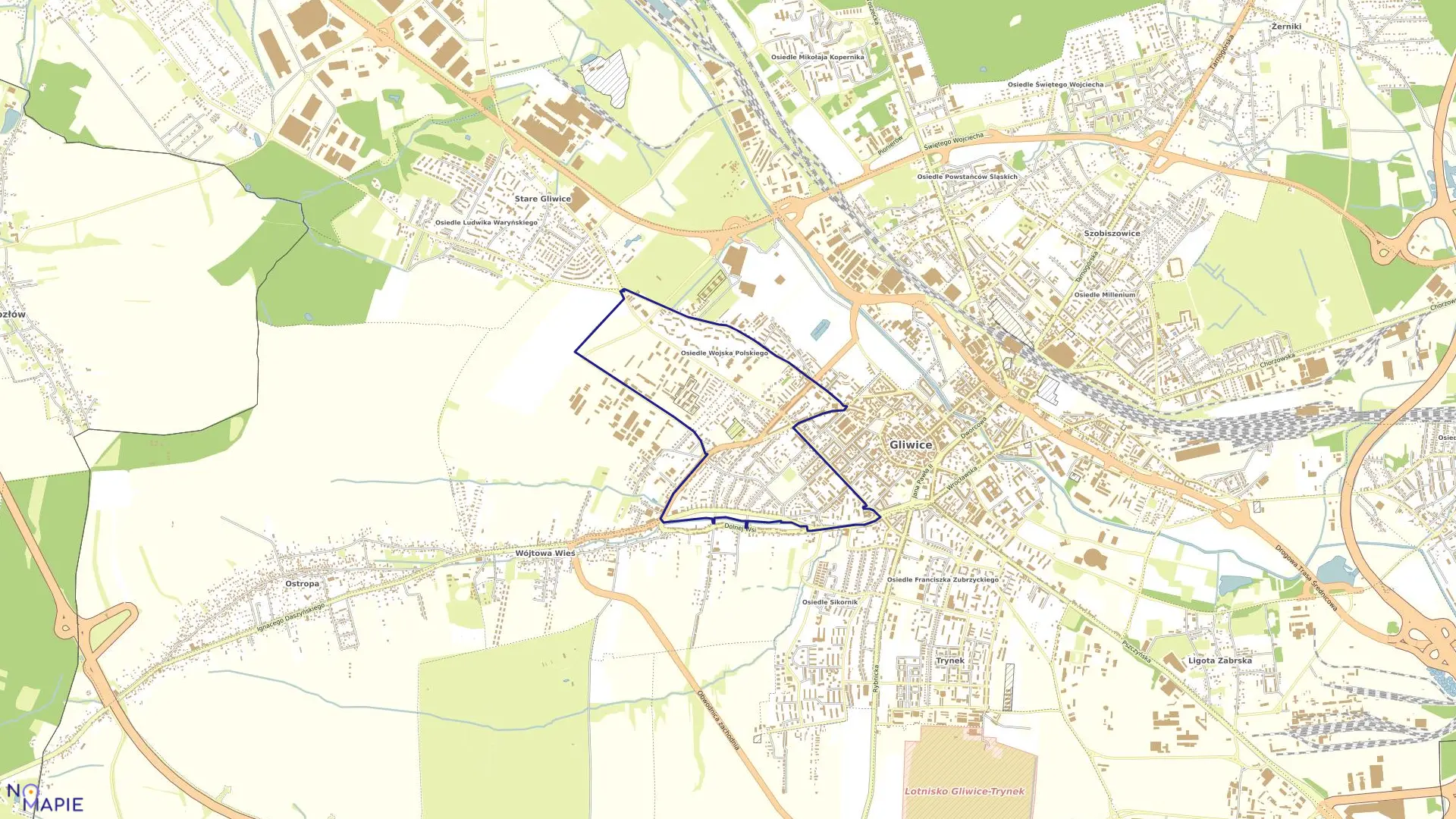 Mapa obrębu Nowe Miasto w mieście Gliwice