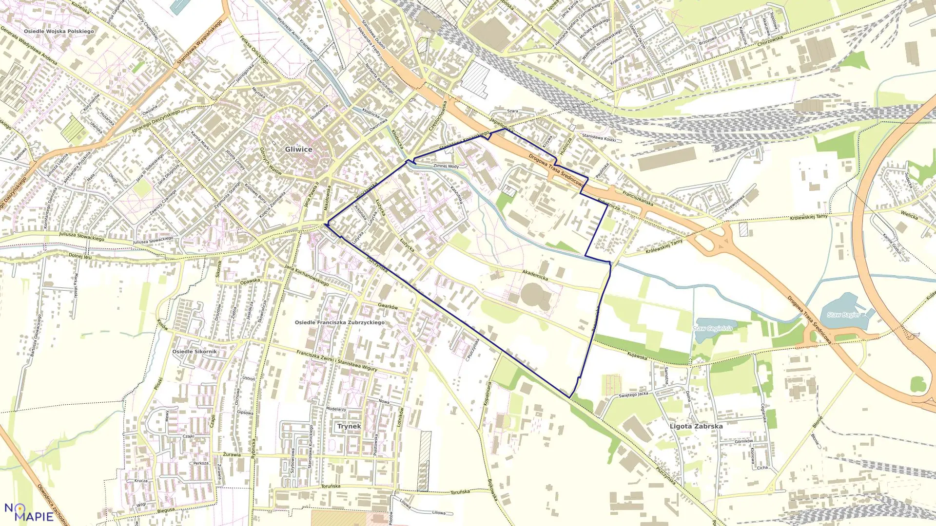 Mapa obrębu Politechnika w mieście Gliwice