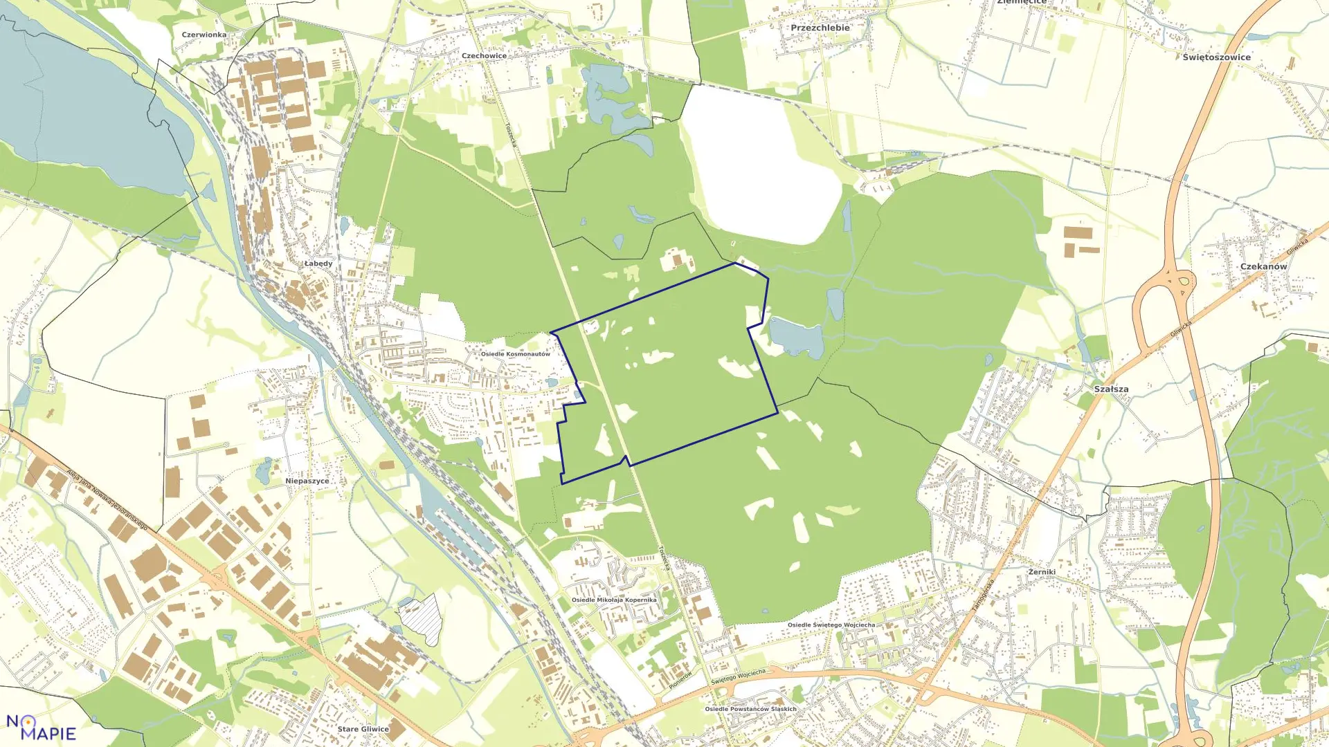 Mapa obrębu Przyszówka Las w mieście Gliwice