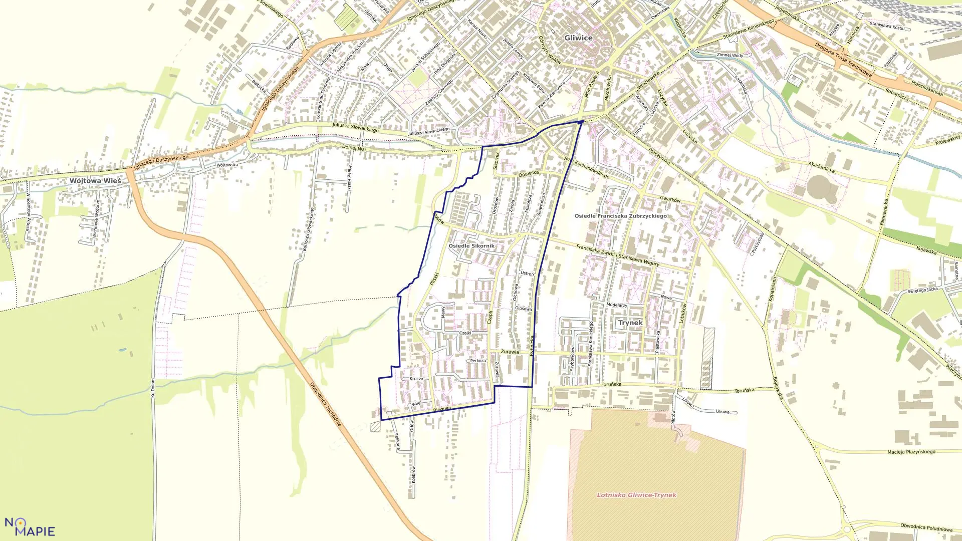 Mapa obrębu Sikornik w mieście Gliwice