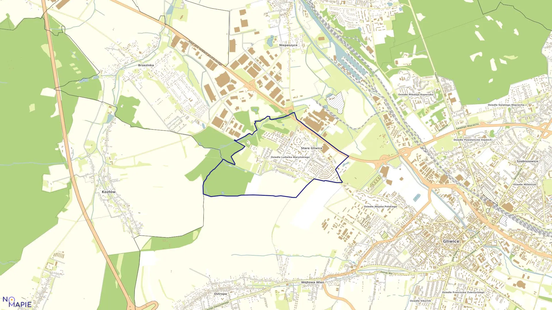 Mapa obrębu Stare Gliwice w mieście Gliwice