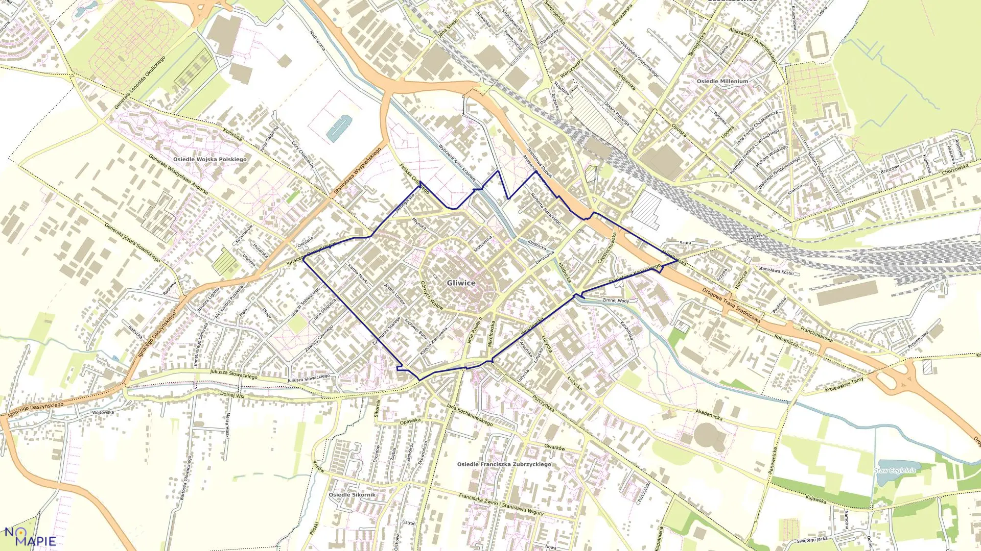 Mapa obrębu Stare Miasto w mieście Gliwice