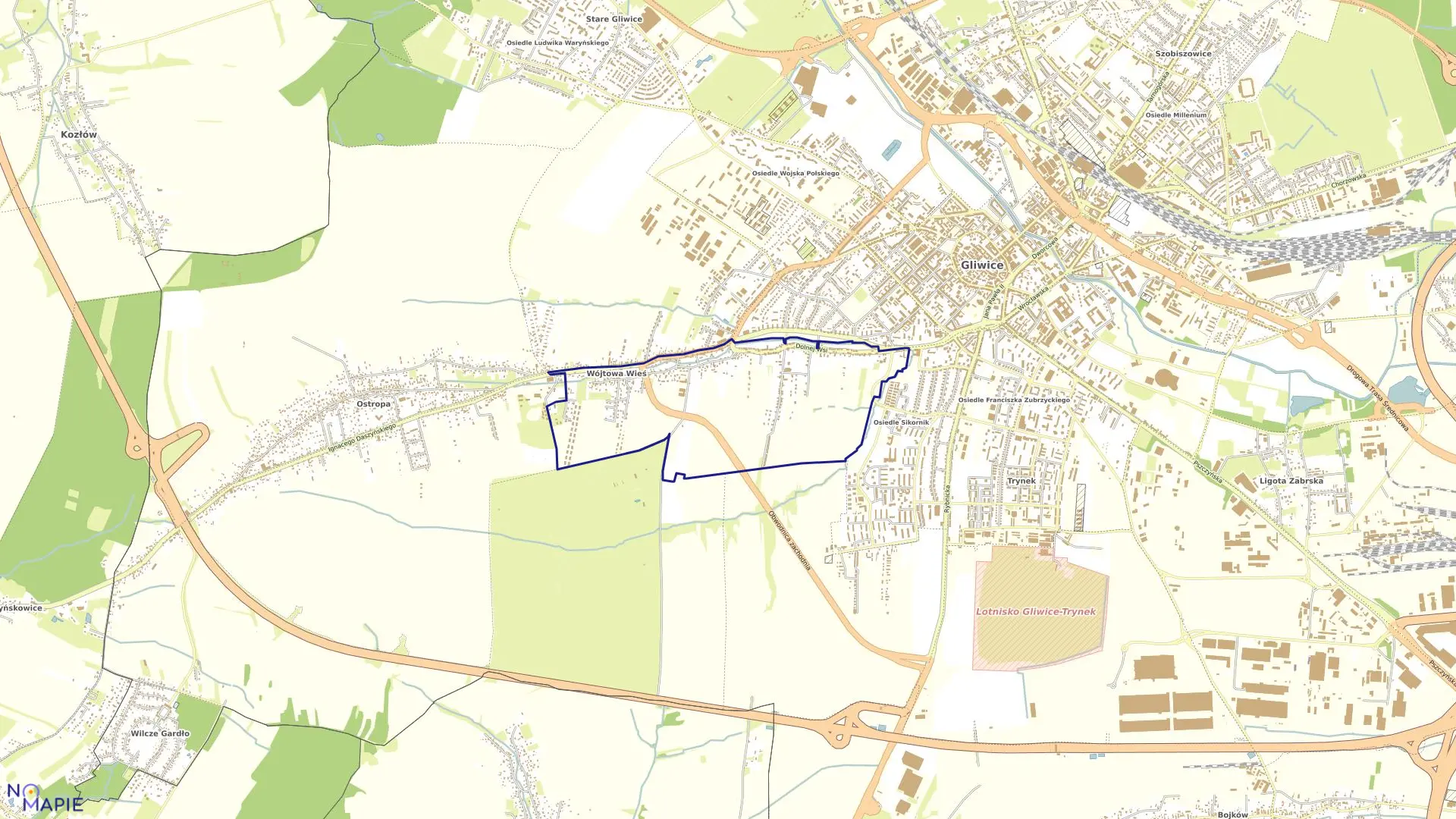 Mapa obrębu Wójtowa Wieś w mieście Gliwice