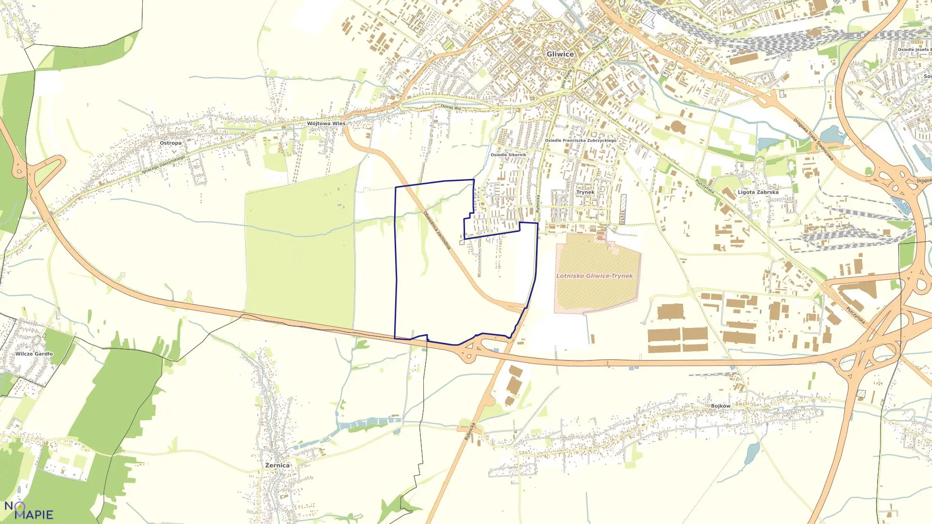 Mapa obrębu Wójtowe Pola w mieście Gliwice